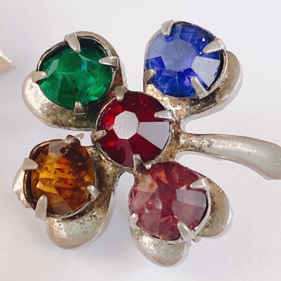 VTG Lot of 3 Brooches Mid Century Clover and Wishbone Faux Pearl Rhinestone - Picture 4 of 13